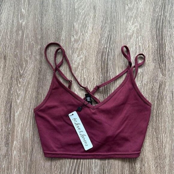 For Love & Lemons Ribbed‎ Low-Cut Light Compression Strappy Bralette NWT Sz M - Picture 2 of 4